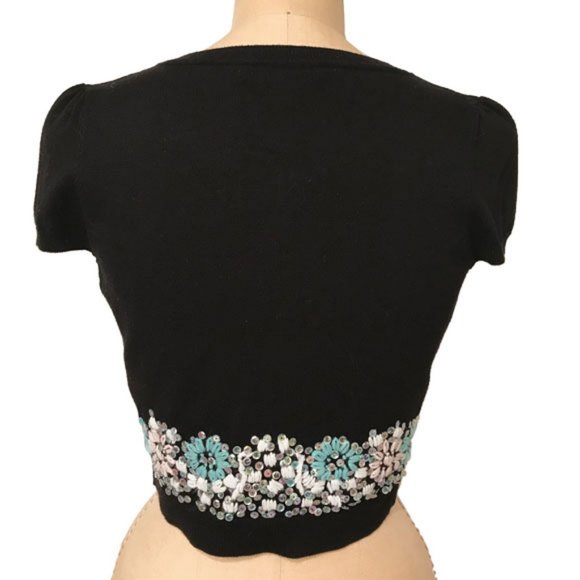 INC Black Bolero Cardigan With Iridescent Sequins & Turq/White Embroidery Size S - Picture 6 of 12